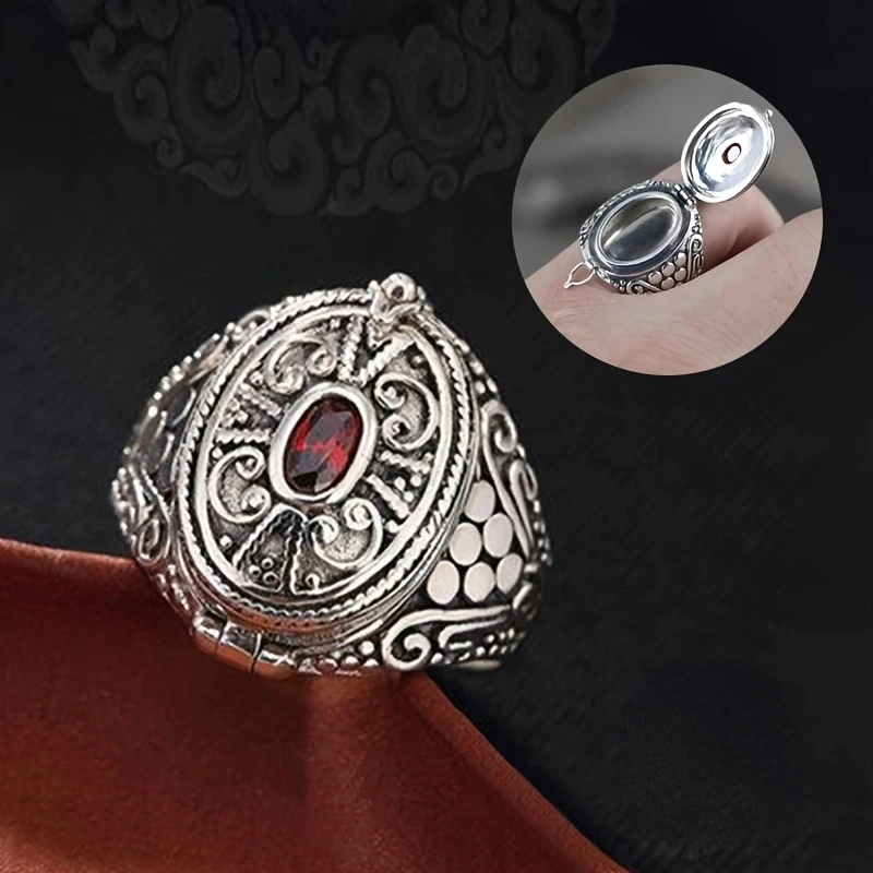 Openable Gawu Box Ring with Secret Compartment Adjustable Size Opening Ring Alloy Fashion Accessory for Trendy Outfits