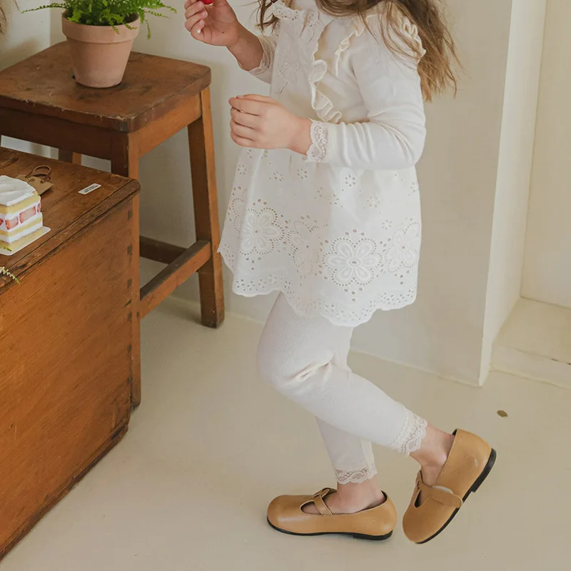 

New Korean Girls Cotton Comfortable Lace Solid Elastic Base Pant Girls Leggings Girls Pants 2025 Spring
