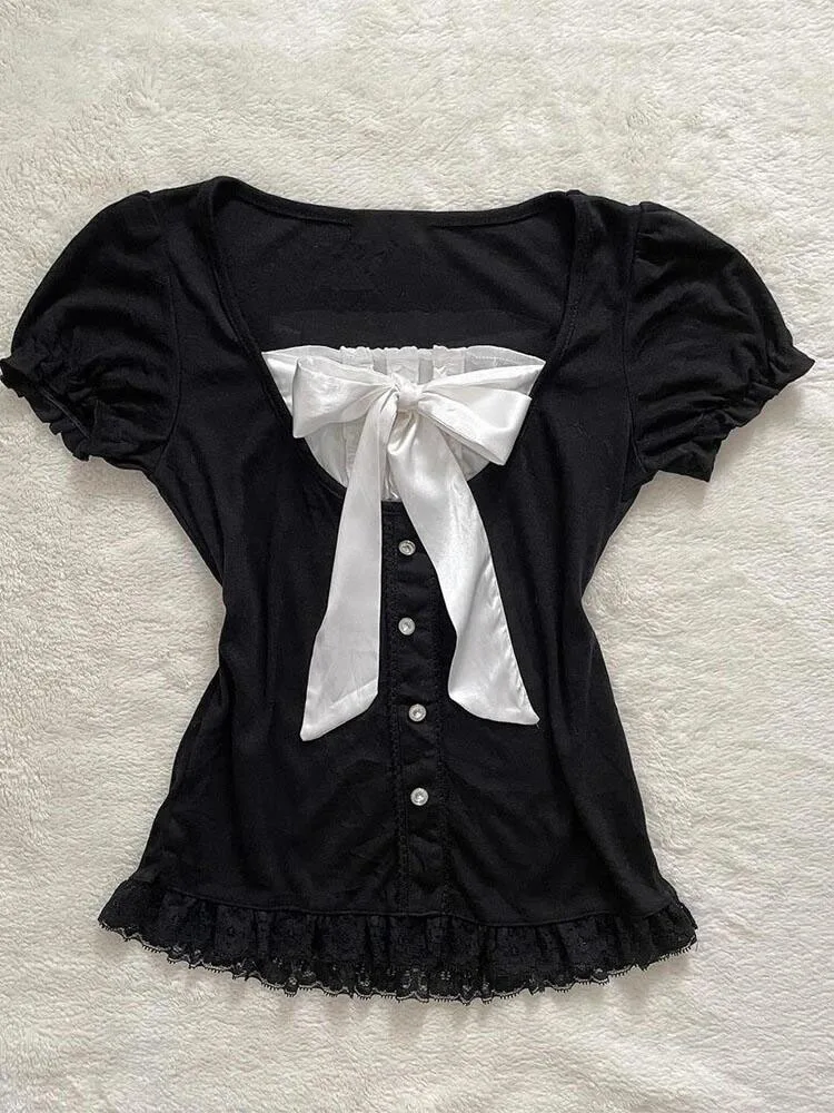 

Оригинальная футболка Bla с галстуком-бабочкой ort Sve Bubble Sve Топ для похудения в Корейском стиле из смеси хлопка Летняя поездка на работу Faion