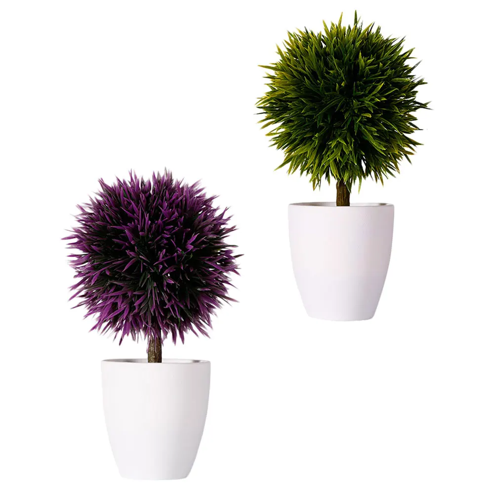 

2 Pcs Artificial Green Plants House Decor Indoor Faux Planter Bonsai Flowerpot Office