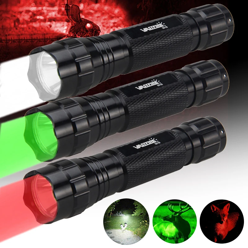 501B 4 Colors Professional Hunting Flashlight Set Green Red White UV 395nm Lantern Tactical 1-Mode Torch Power by 18650 Battery