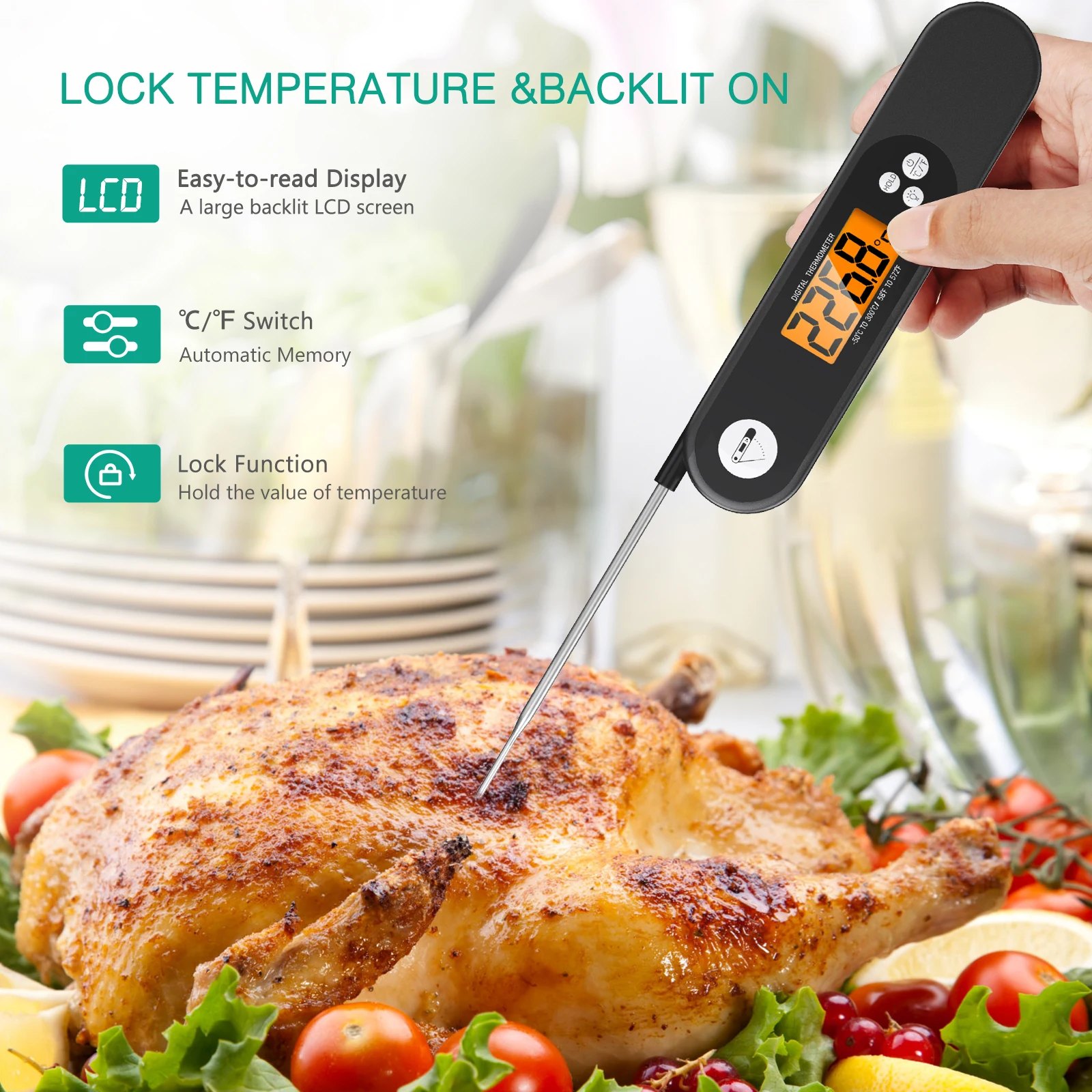 ORIA Termómetro de Cocina Digital con Sonda Impermeable para Alimentos - imagen 4