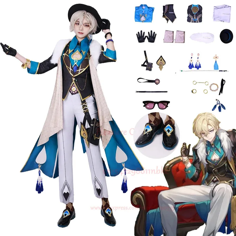 

IN STOCK Game Honkai Star Rail Aventurine Cosplay Costume Full Set Outfit Uniform Aventurine Cosplay Costume Wig Shoes Props