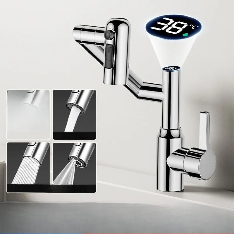 Digital Display Faucet for Wash Basin in Bathroom, Hot and Cold Water, Swivel Splash-proof Multifunctional Faucet Gun, Gray.