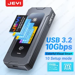 JEYI Visual Smart M.2 NVMe / SATA SSD Enclosure, USB 3.2 10Gbps 10 Set Modes Real-time temperature Support M-Key B+M Key UASP