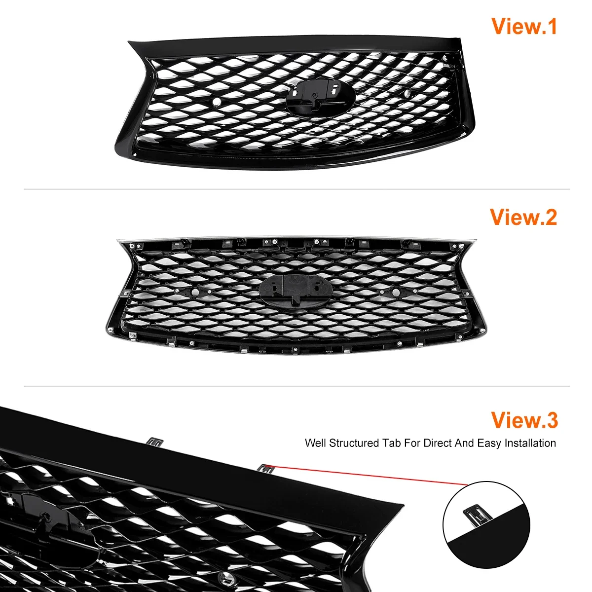 Front Grille Racing Grills Front Upper Bumper Hood Mesh Grid for Infiniti Q50 Q50S 2014- 2017 2018-2022 Air Intake Grille