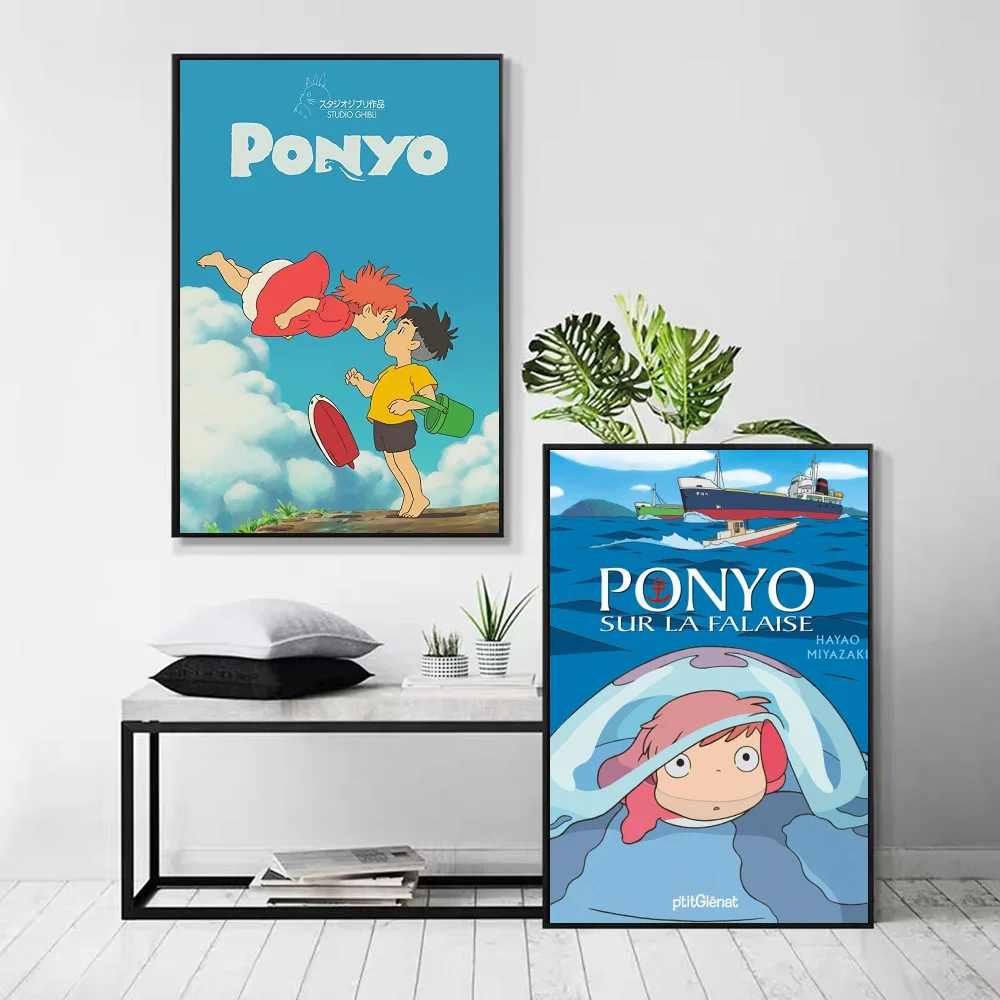 1pc Ponyo On Cliff By The Sea Poster zelfklevende kunst waterdicht papier sticker koffiehuis bar kamer muur decor