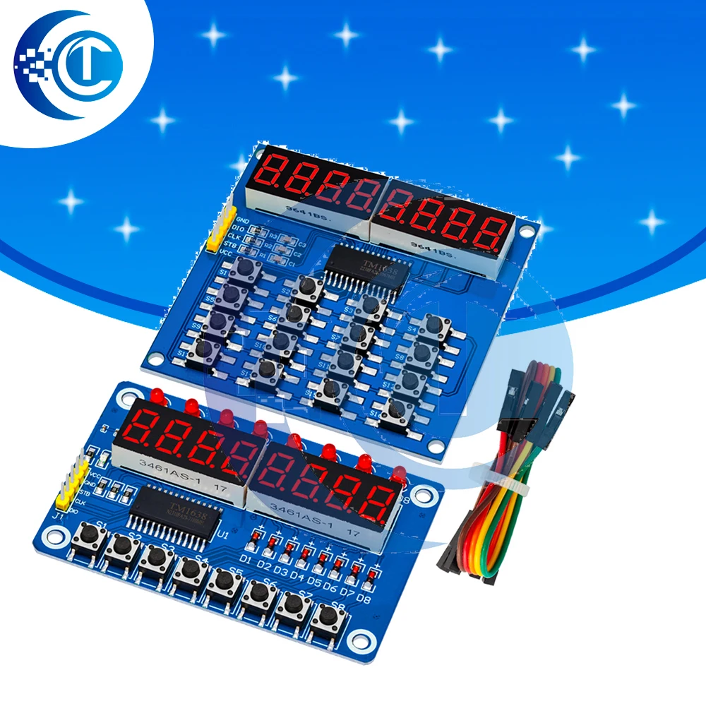 TM1638 Module Key Display For Arduino New 8-Bit Digital LED Tube 8-Bit  8p button/16P button
