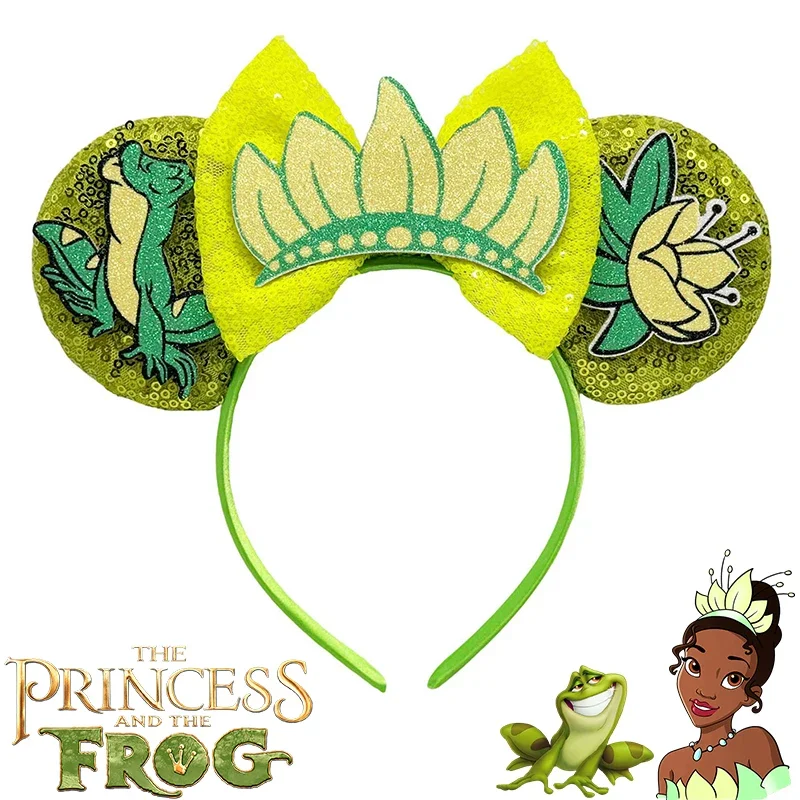 

The Princess and The Frog Headbands for Girls Disney Princess Tiana Ears Hair Accessories Women Protea Crown Bow Head Bands Kids