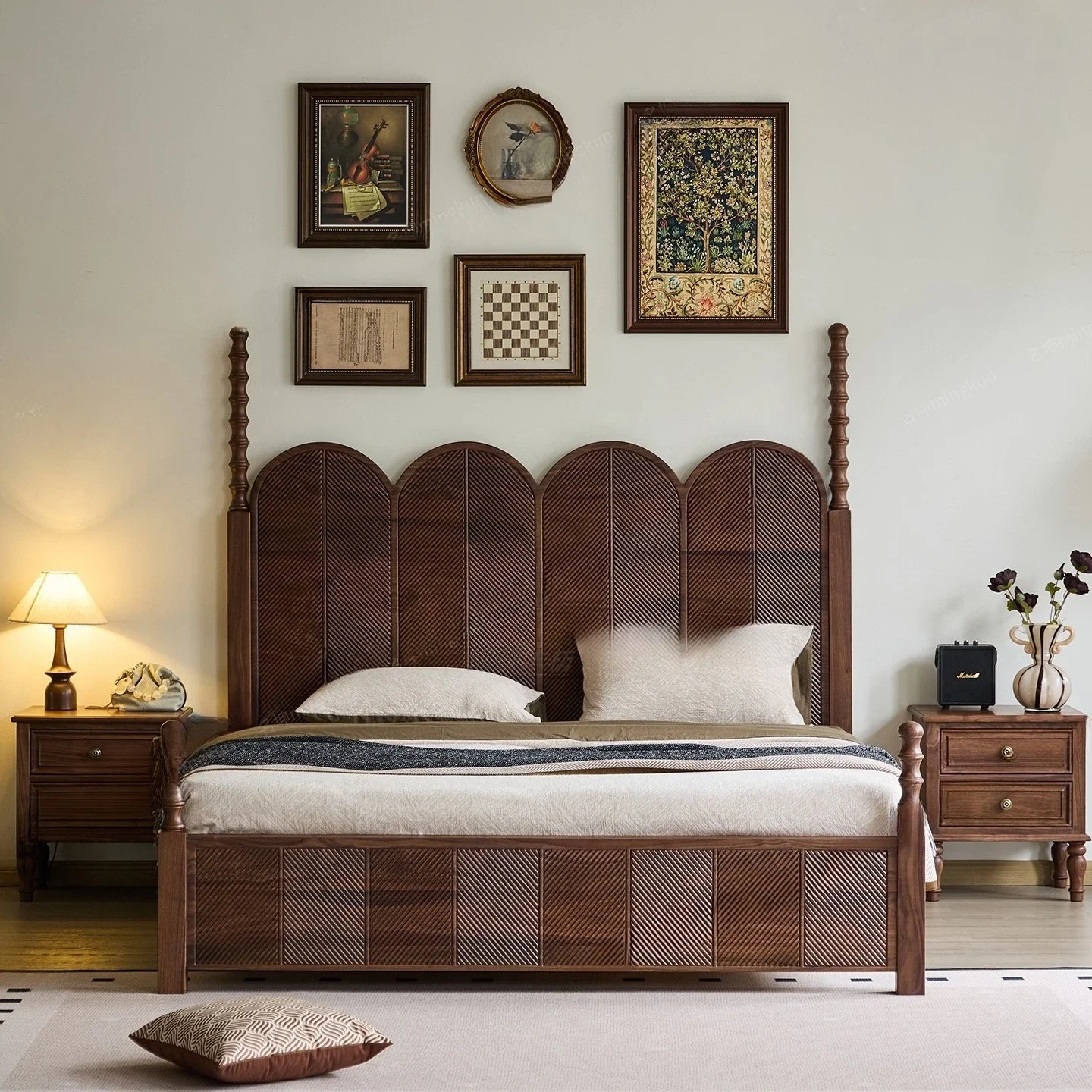 North American black walnut antique storage side cabinet, bedroom bedside table
