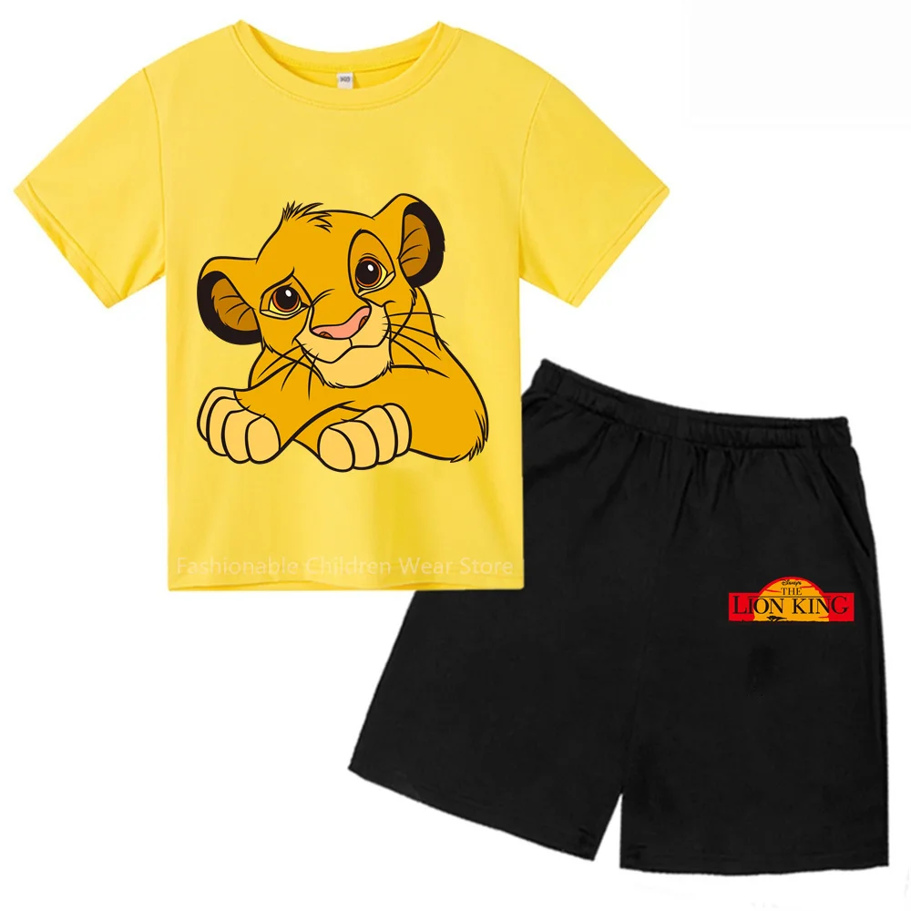 2024 Trendy Disney The Lion King Short Sleeve Shorts Childrens Set Boys Girls Summer Cotton Fashionable Casual Clothes