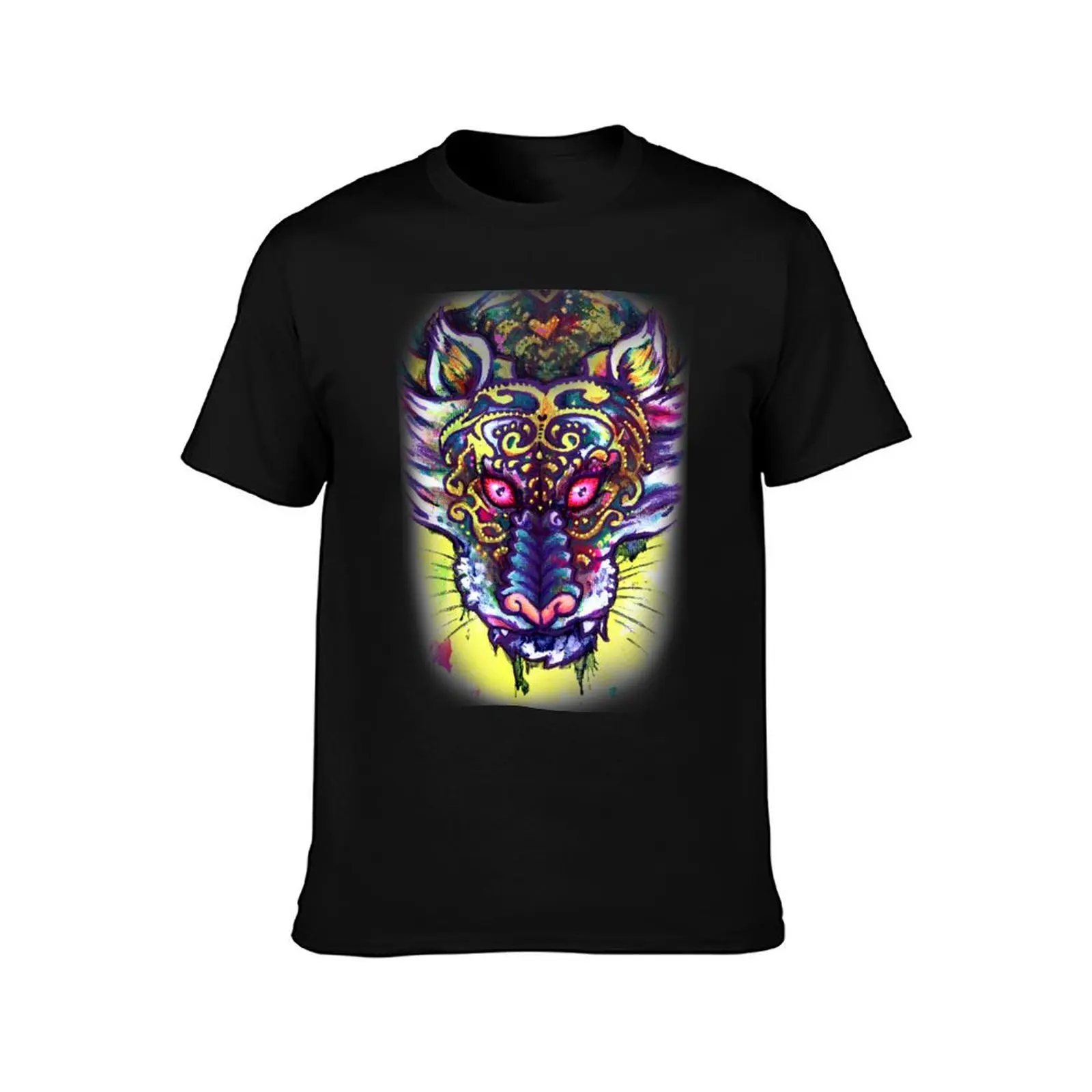 Grim Determination - Patterned Tiger Teal Yellow T-Shirt Summer Casual Cotton Tee Oversized Streetwear Tops Unisex Men Women