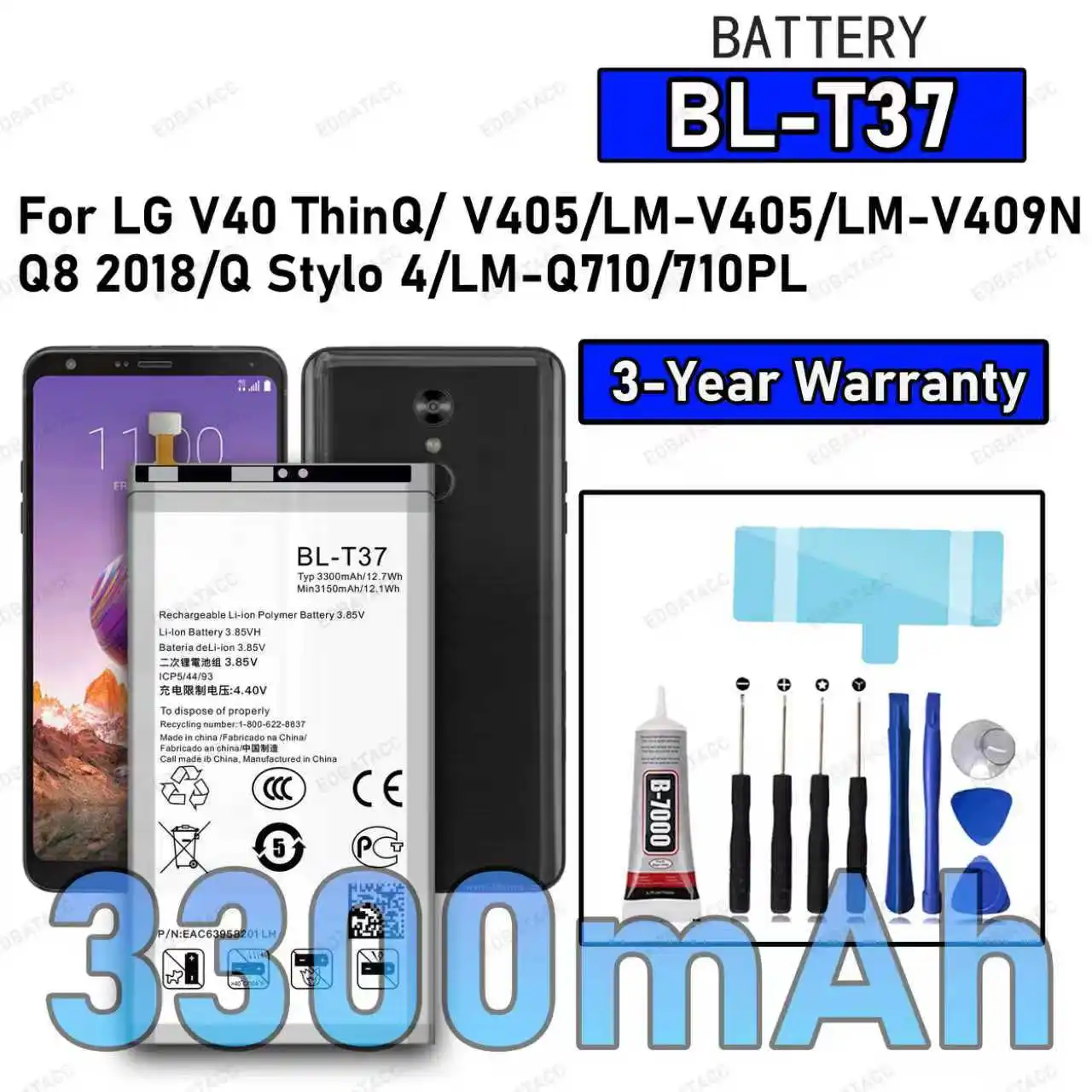 

100% New High Quality BL-T37 Battery For LG V40 ThinQ/V405/LM-V405/LM-V409N/Q8 2018 Replacement Battery Bateria+Free Tools