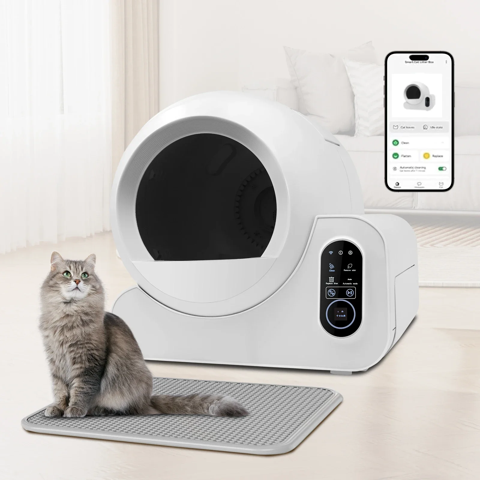 

Anti Splash Cat Tray Cleaning Bath Basin Supplies Automatic Smart Cat Liter Box Self Cleaning APP Controlled Smart Cat Toilet