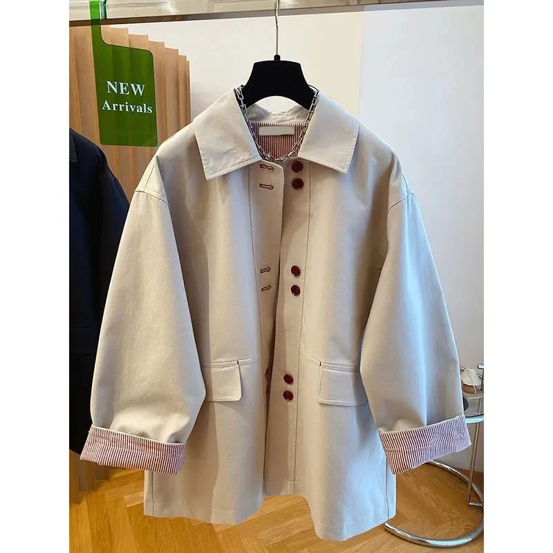 Spring Autumn Temperament Trench Coat 2026 Medium long New loose Collared Short Jacket Women's Korean Casual Jackets Coats