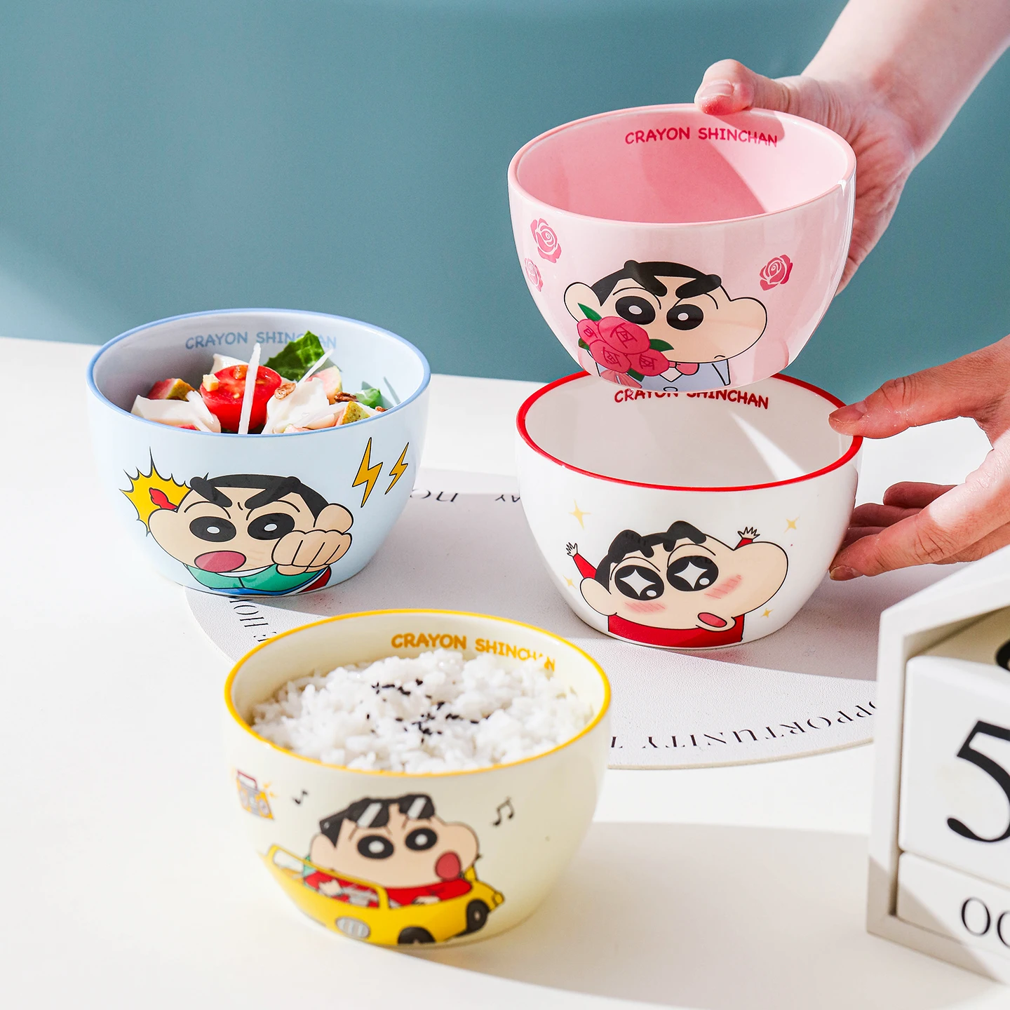 4.5 Inch New Cute Cartoon Anime CRAYON SHINCHAN Ceramics Round Bowl Kawaii Colorful Home Dumpling NoodlesChilden Birthday Gift