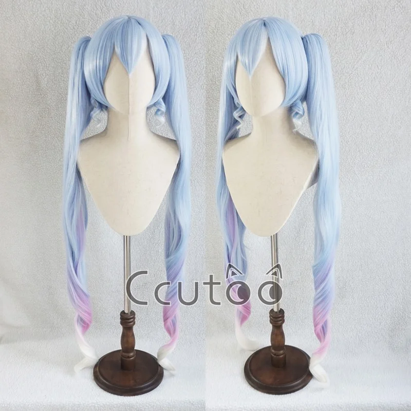 ccutoo Winter Miku Blue Purple Pink Gradiently White 120cm Long Curly Synthetic Cosplay Wigs Hair Removable Ponytails