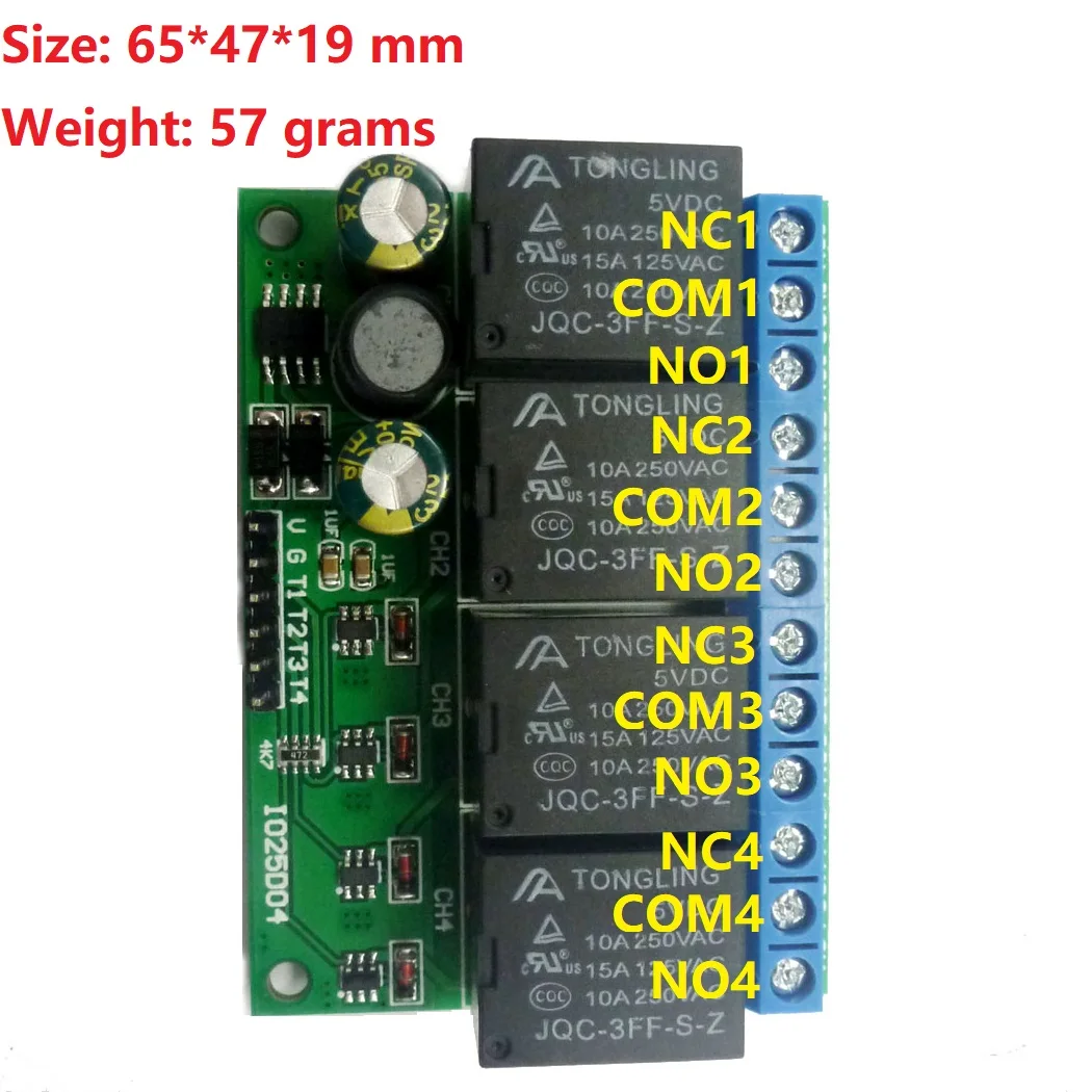 

4CH Bistable Latch Relay Module DC 6V to 24V Flip Flop Self Locking Electronic Switch