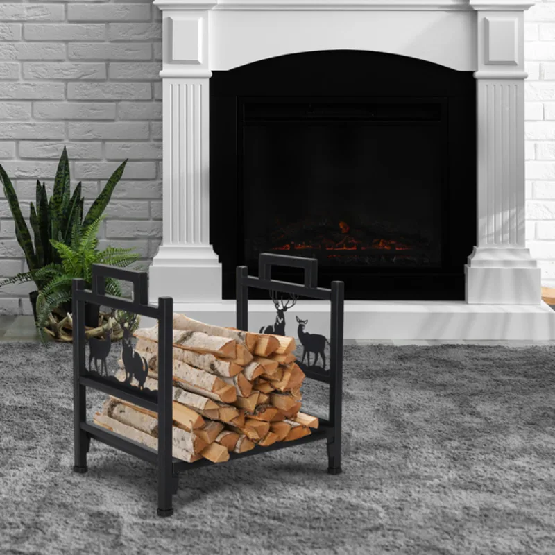 

Single-layer Firewood Rack With Animal Black Weatherproof Powder-coated Finish Neatly Stacks Firewood Off The Ground Durable