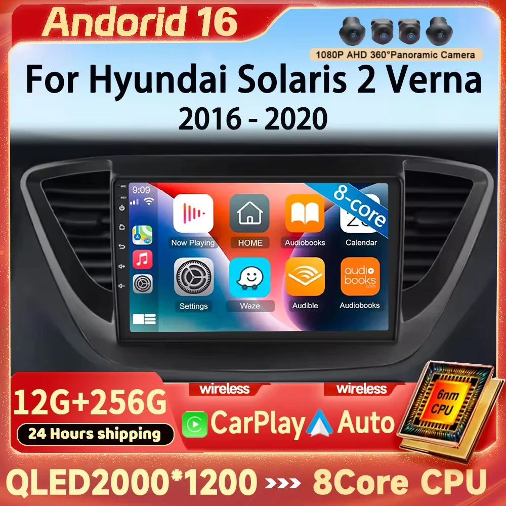 Auto Android 16 Carplay WIFI For Hyundai Solaris 2 Verna 2016 2017 2018 2019 2020 Car Radio Multimedia Video Player GPS Stereo