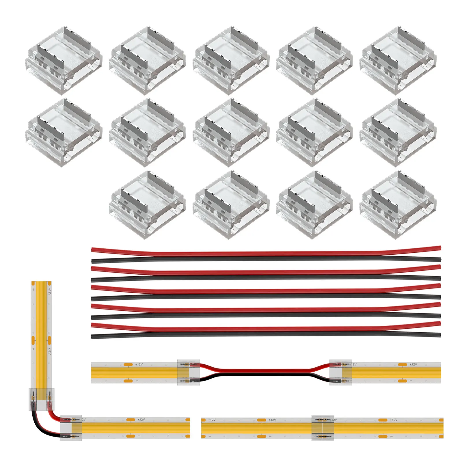 12pcs Solderless Transparent Cover Connector for FCOB DIM CCT RGB WS2812B WS2811 WS2815 5050 RGBW RGBCCT SMD LED Strip 15cm Wire