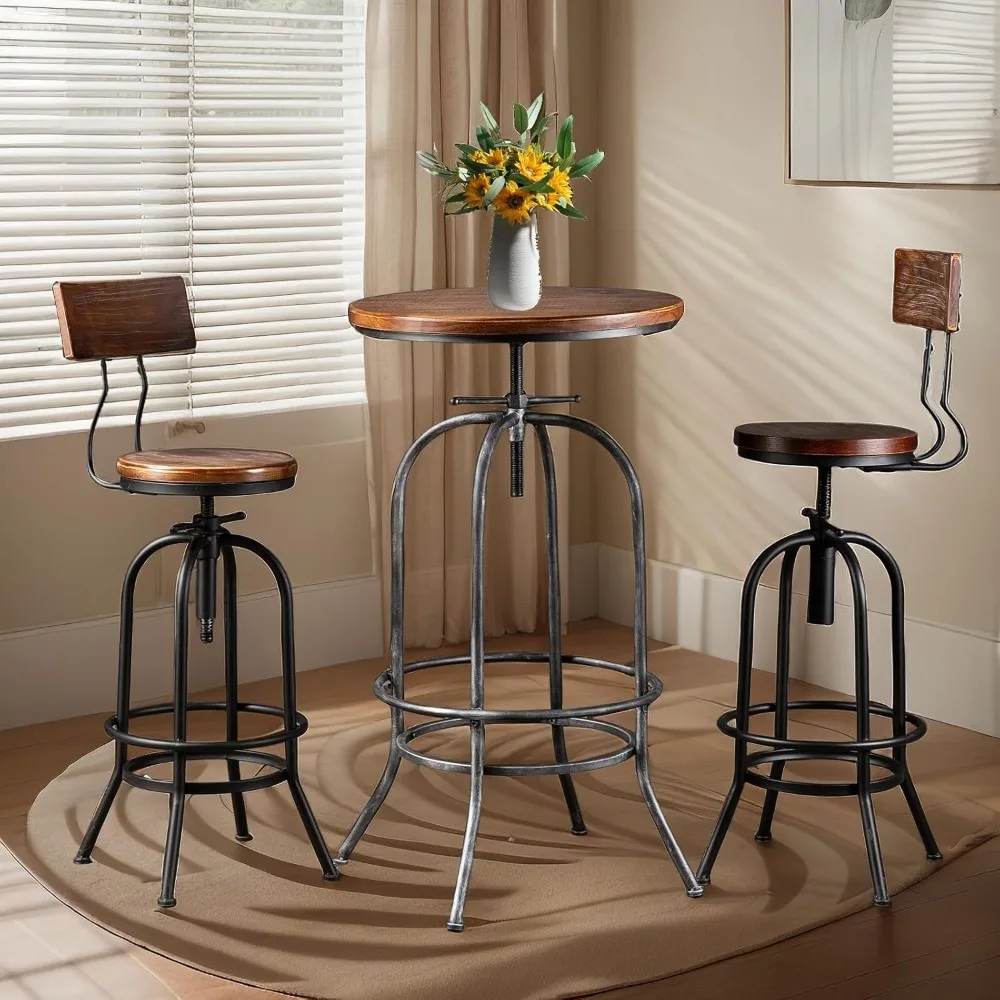 Rustic Bar Table Vintage Bistro Table Industrial Pub Table for Kitchen Coffee House Office Computer Desk Swivel Round Wooden Top