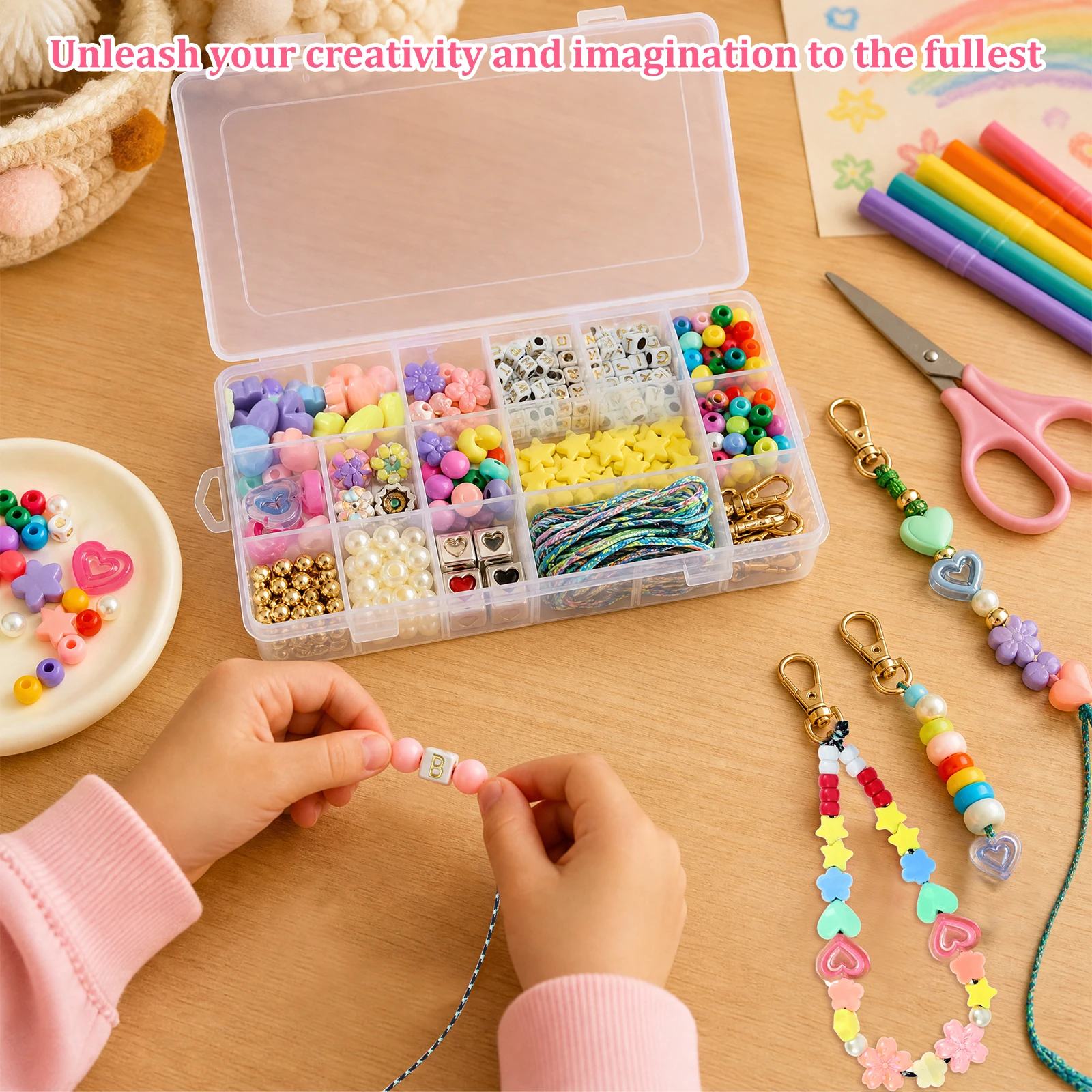 421PCS Beaded Keychain Making Kit for Women Acrylic Heart Star Flower Letter Alphabet Bag Bead DIY Key Chain Charm Supply Craft view 3