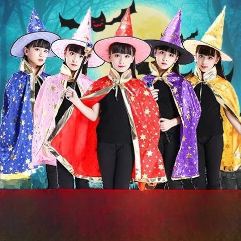 

Halloween Children's Witch Costume Set Performance Cloak Outfit Magic Stage Costume Women's Traditional Chinese Style