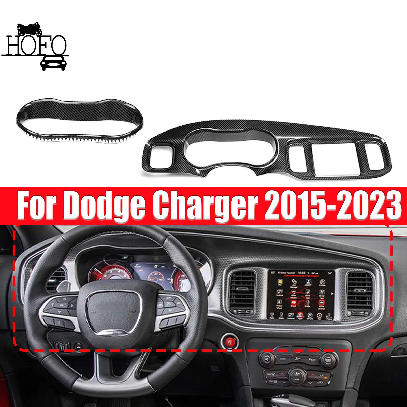 

2PCS/1Set Central Console Panel Cover Trim + Instrument Dashboard Frame For Dodge Charger 2015-2023