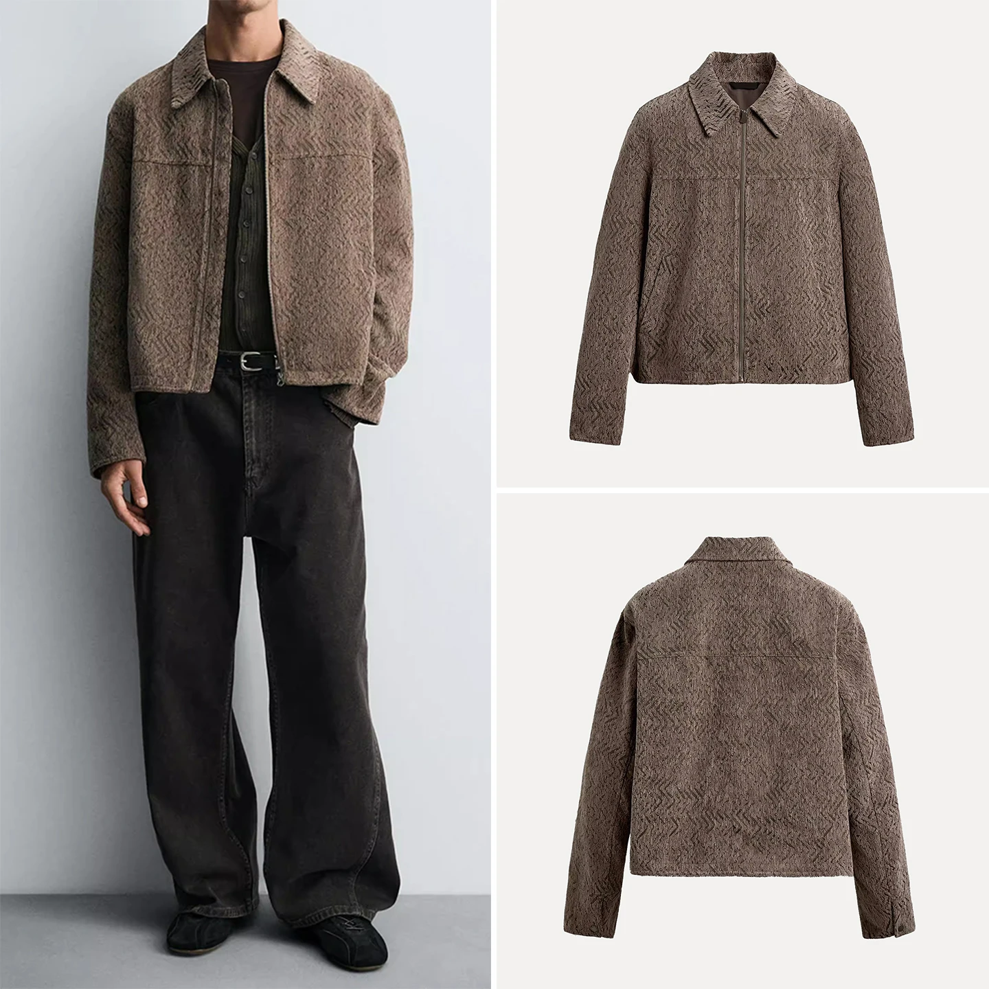 

Faionable Loose Zipper Jaet Men's Autumn 2025 Z Ele Sle Long Sve Casual Outerwear with Embroidery Texture