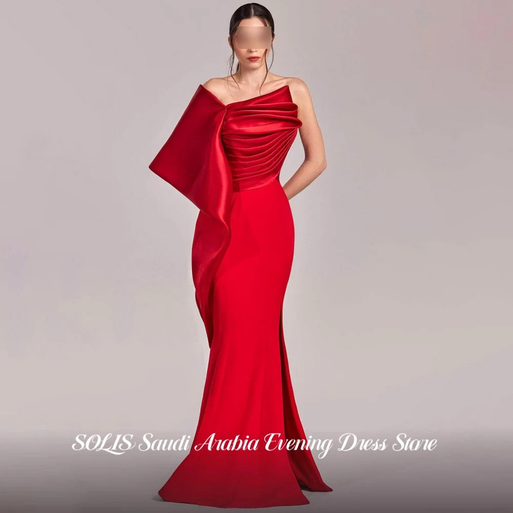 SOLIS Elegant Red One Shoulder Long Mermaid Evening Gown Draped Ruffle Satin Cowl Open Back Prom Evening Party Customized