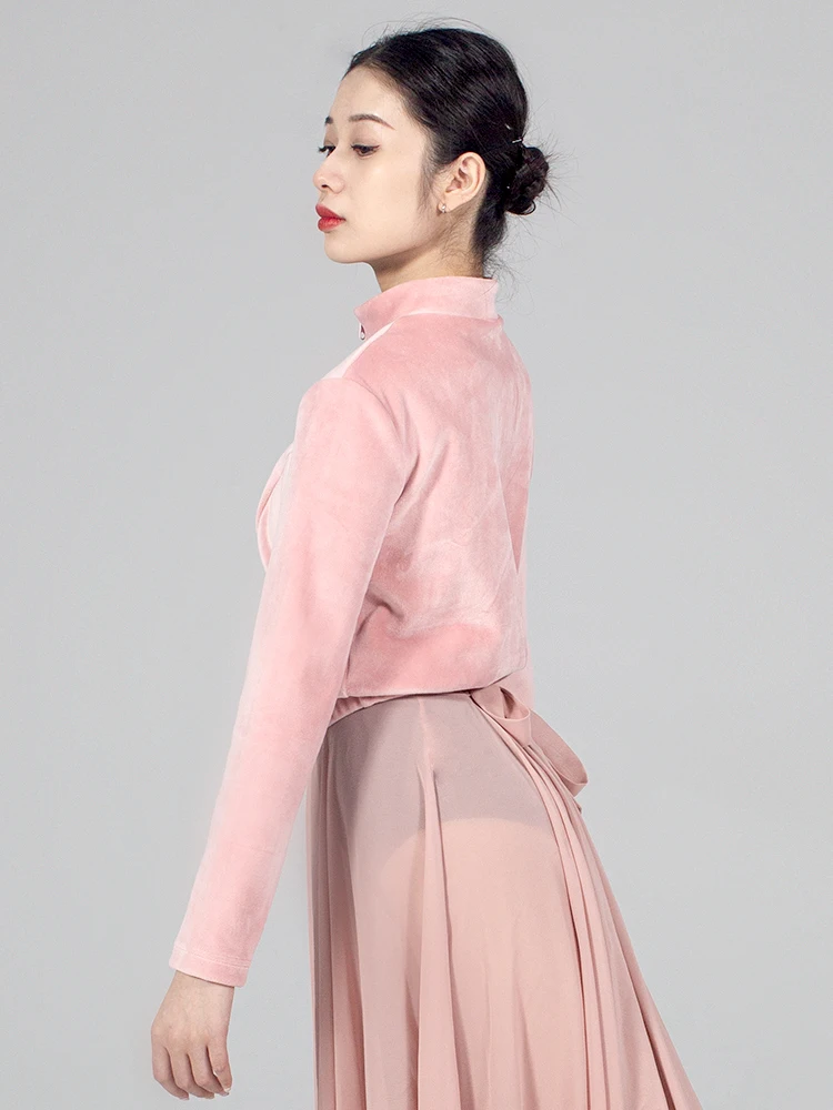 Nieuwe volwassen danspraktijkkleding lange mouwen top herfst en winter balletkleding opstaande kraag dansjas verdikt