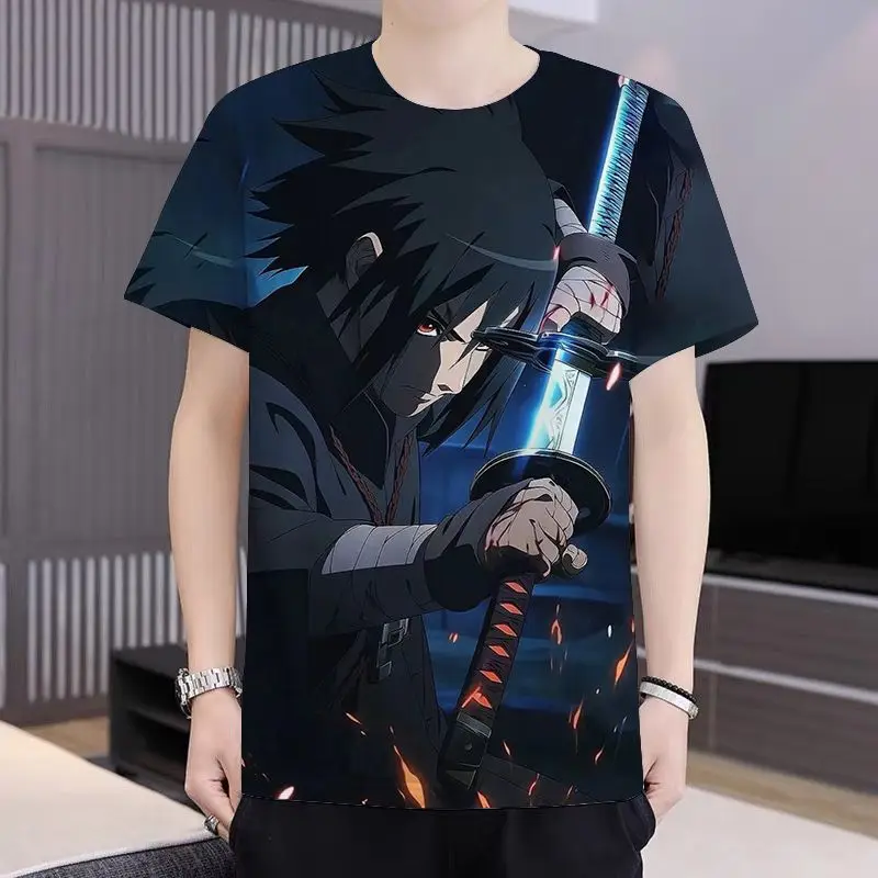 เสื้อผ้าอนิเมะนารูโตะสำหรับผู้ชายเสื้อยืดพิมพ์ลาย 3 มิติชุดฤดูใบไม้ผลิและฤดูร้อนสำหรับนักเรียนและวัยรุ่นแขนสั้นอเนกประสงค์