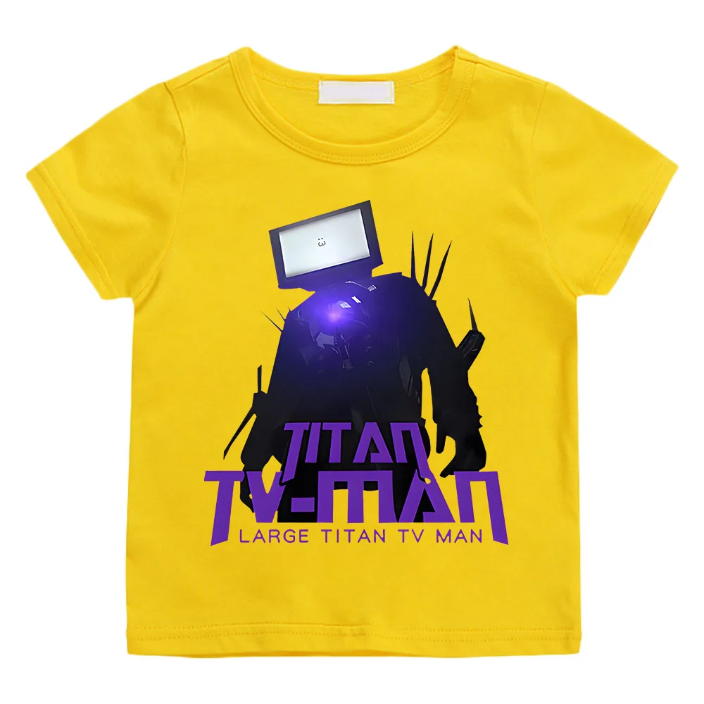 TITAN TV เสื้อยืดเสื้อแขนสั้นเด็กลายการ์ตูนสำหรับเด็กผู้ชายและเด็กผู้หญิง, เสื้อยืดลายการ์ตูนชุดเสื้อยืดคอกลมผ้าฝ้ายสำหรับเด็ก