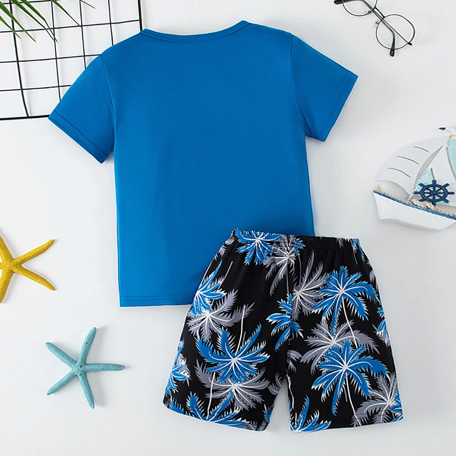 2/4 Kinder Sommer Freizeit Sport Bedrucktes Kurzarm-Shorts-Set, Jungen und Mädchen Urlaubsstil Modisches T-Shirt und Hose – Detail 6