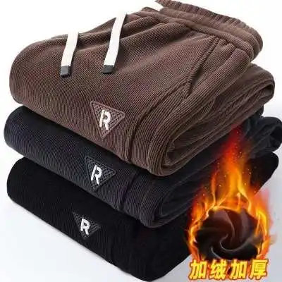 

Men's Winter Thickened Corduroy Sports Pants Fleece Lined Casual Thick Warm Running Sweatpants Loose Fit Youth Trend