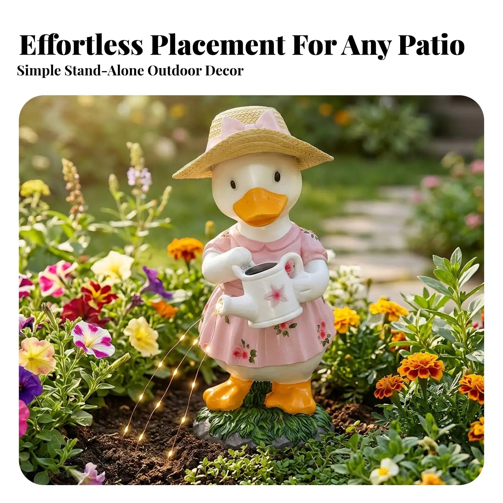 Outdoor Duck Ornament with Watering Can Solar-Powered Light-illuminated design, Hand-Painted Details, Duck Garden Statue, for