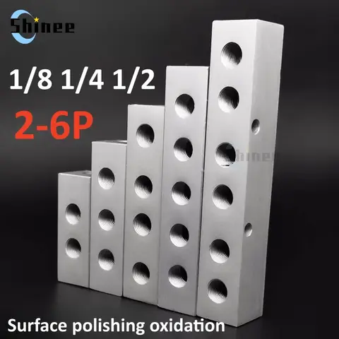 알루미늄 스플리터 1/8 1/2 BSP 내부 나사 포트 2 3 4 5 6 7 8 9 10 웨이 1/4 공압 공기 매니폴드 분배기 커넥터