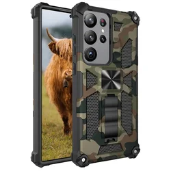 Military Camouflage Armor Shockproof Phone Case For Samsung Galaxy S23 S25 Ultra S22 Plus S24 FE Hidden Kickstand Back Cover