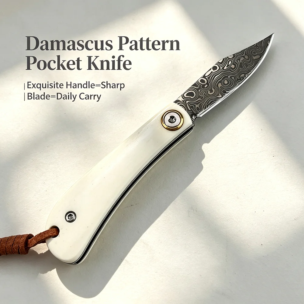 Bone Folder Tool - Couteau de poche pliant Damas avec