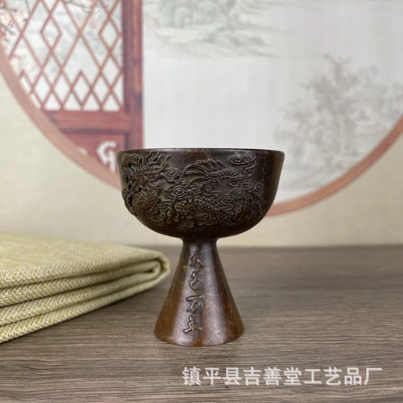 Double Dragon Double Phoenix Wine Glass Tea Cup Retro Furnishings Tea Ceremony Decorations High Foot Dragon Phoenix Wine Glass