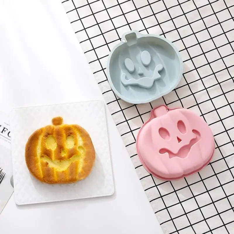 1 Pcs 8 Inch Pumpkin Shaped Silicone Baking Mold Halloween Mousse Cake Tray DIY Holiday Pastry Making Household Kitchen Supply