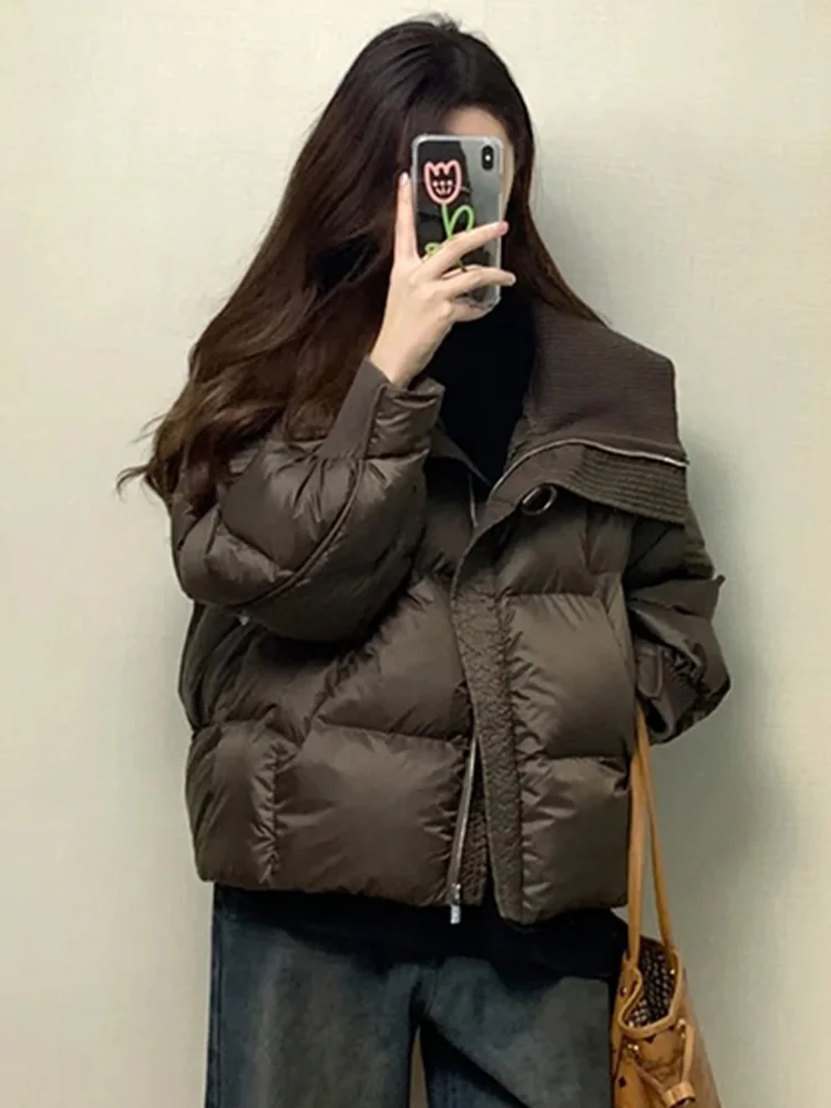 

Thiened Cotton Patchwork ort Knitted Coat Women's Winter New Sle Bread Sle Jaet Warm Cotton Clothes Zipper Closure