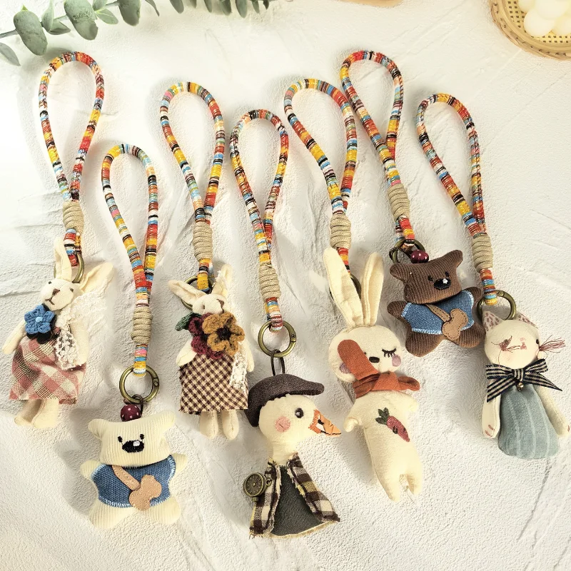 1PC Korean Ins Handmade Fabric Cartoon Pendant Doll Fashion Keychain Bag Accessories Cute Animal Accessories Collection