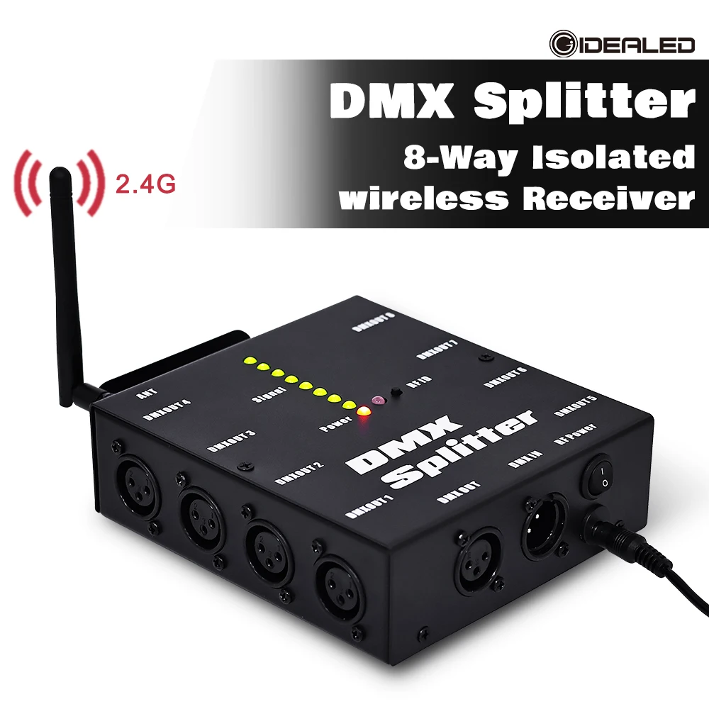 receptor divisor isolado com transmissor sem fio funcao musica dj disco party iluminacao de palco 8 way distancia 24g dmx512 01