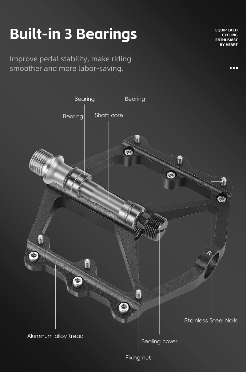 WEST BIKING Ultraleichtes Fahrradpedal 3 Lager Aluminiumlegierung Breites Fahrradpedal Rutschfestes MTB Rennrad-Pedal Fahrradzubehör – Detail 4