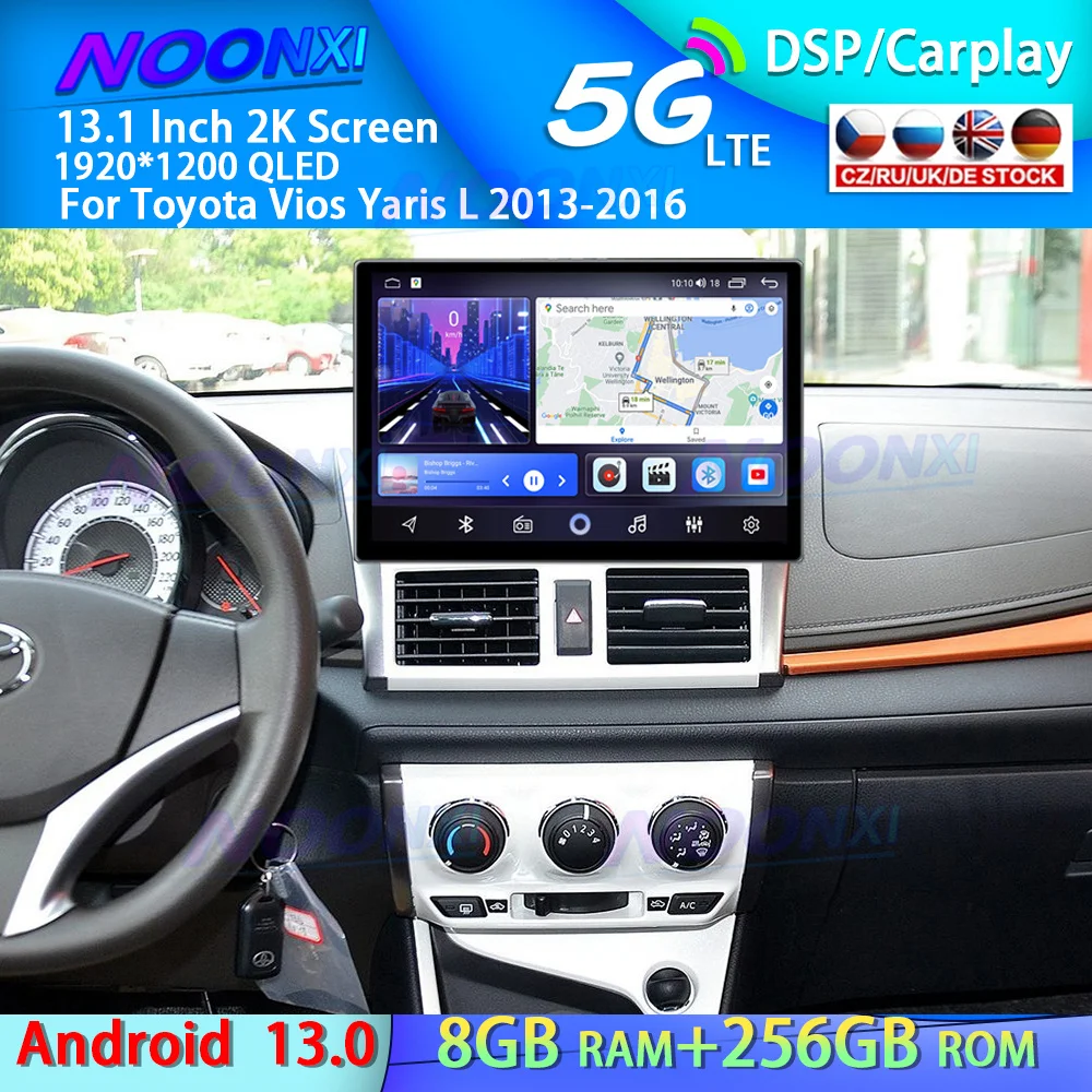 

Автомагнитола 2K, экран 13,1 дюйма, Android 13, для Toyota Vios Yaris L 2013-2016, Carplay, мультимедийный плеер, GPS-навигация, Авторадио, стерео