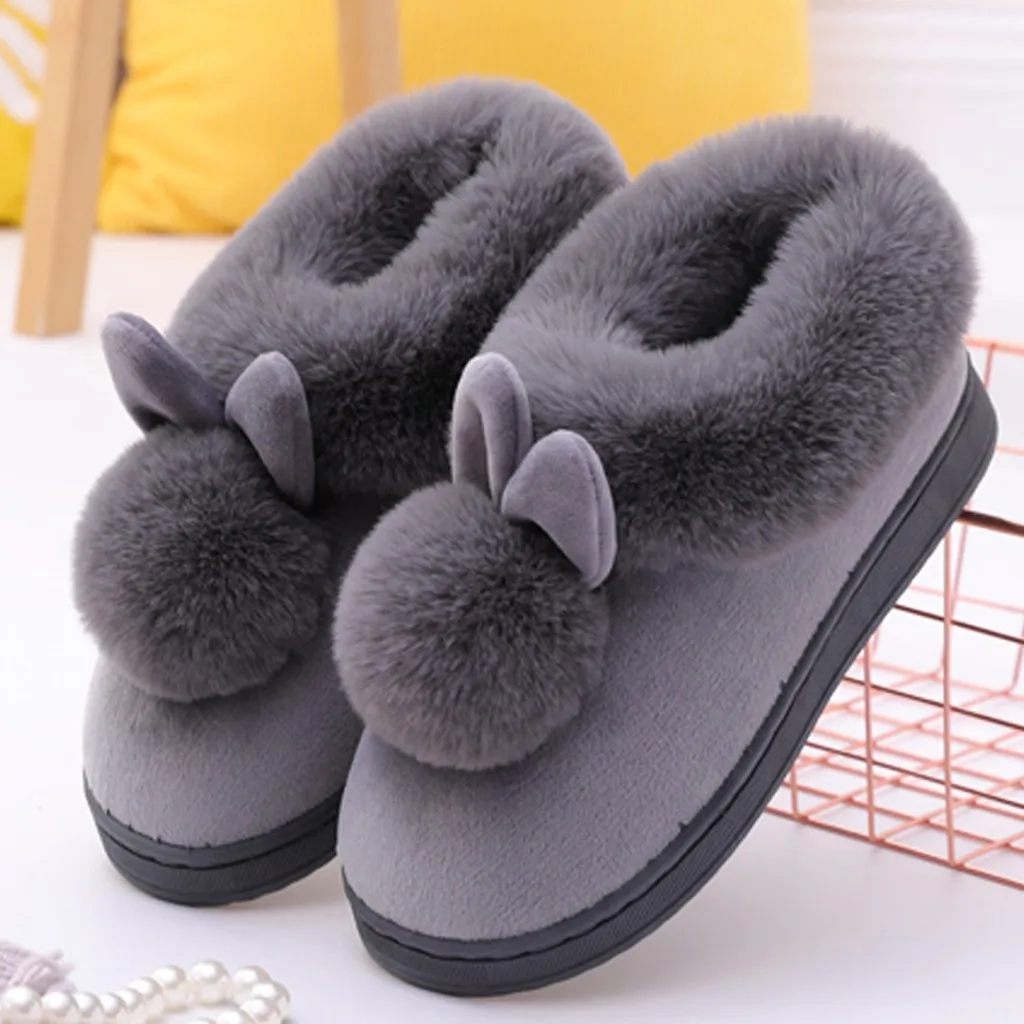 Women Home Slippers Winter Warm Furry Slippers Rabbit Soft Ears Winter Comfort Shoe Footwear Indoor Women Bed Slippers Size 8