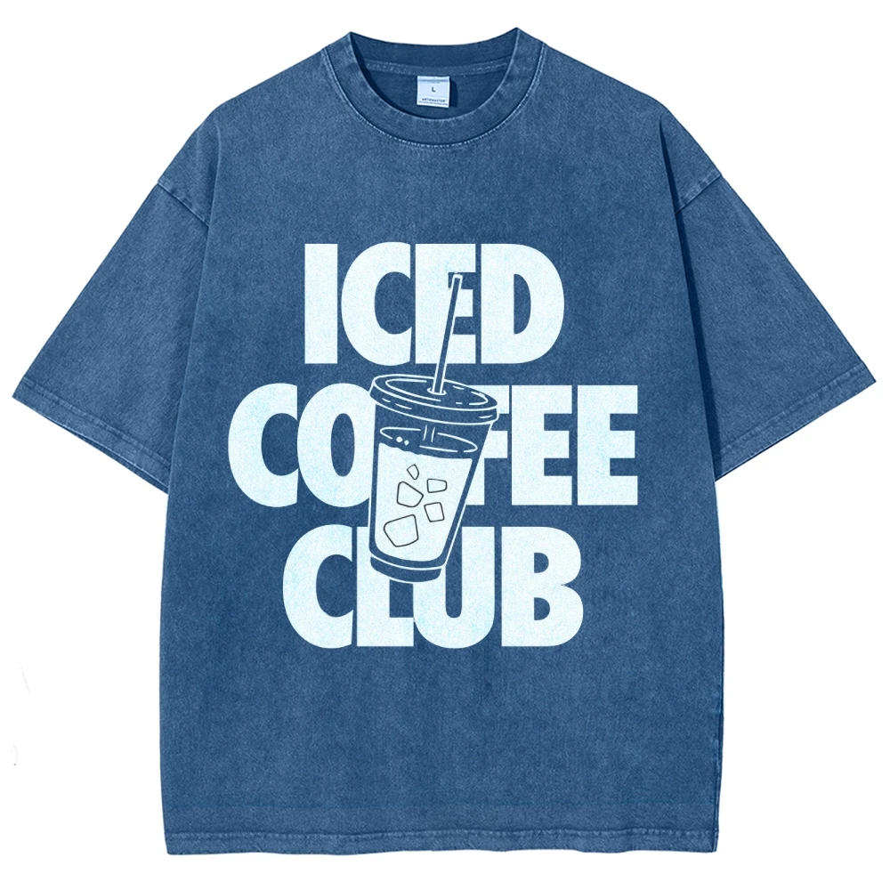Iced Coffee Club Unisex Fit Washed T-Shirt, Vintage Trendy Stylish Y2k Latter Shirt, Coffee Lover Shirt Gift