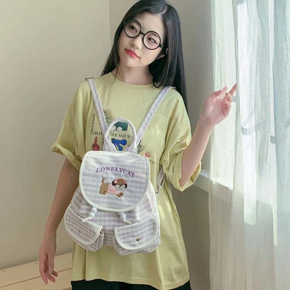 

Sweet Korean Drawstring Backpack Bow Scratch Prevention Women Daily School Bag Magnetic Button Polyester